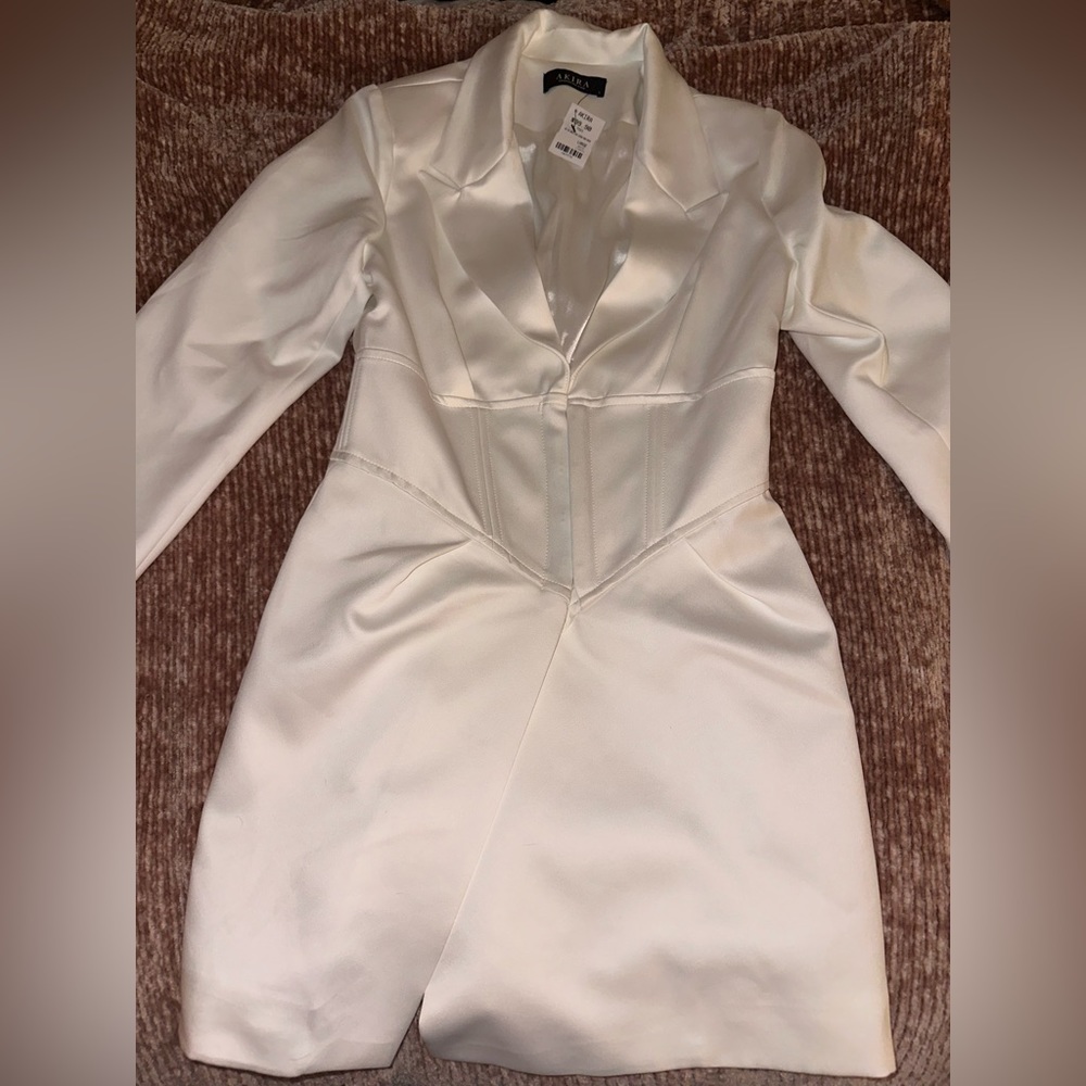 Size large Akira white satin blazer dress (never worn)